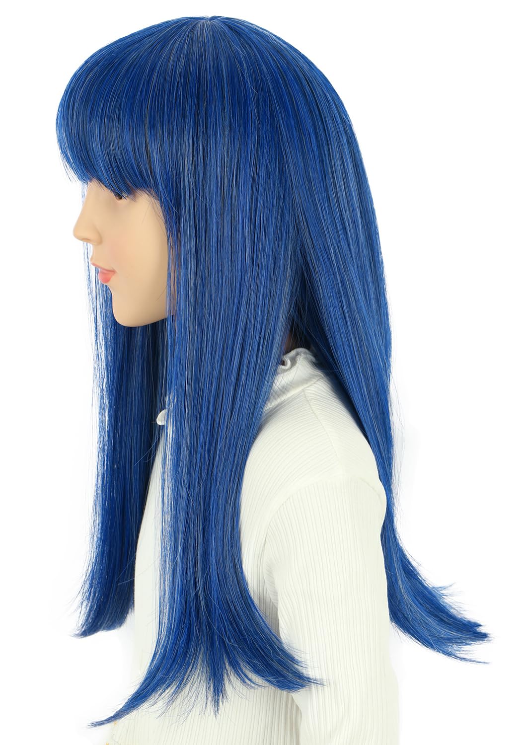 Girls Long Straight Blue Wig with Bangs Halloween Cosplay Party Costume Wig - Image 3