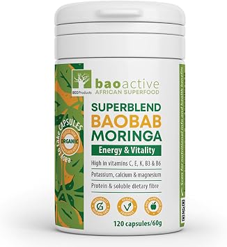100% Baobab Moringa Powder Superblend Capsules | Direct from South Africa | USDA Organic Certified | Superfood Supplement