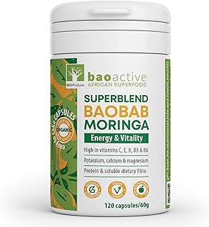 100% Baobab Moringa Powder Superblend Capsules | Direct from South Africa | USDA Organic Certified | Superfood Supplement