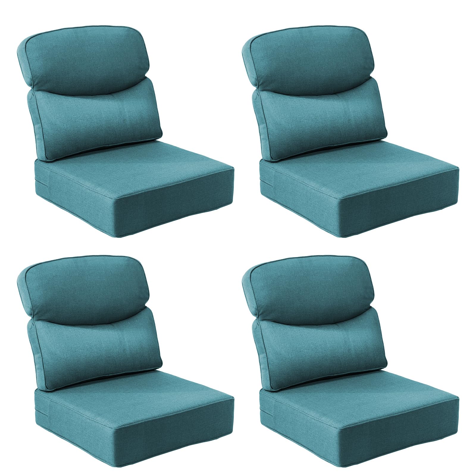 Outdoor Cushion Set for Patio Furniture, UV Resistant, Water Resistant - 6 Inch Thick Dual Layer Back Support Cushions– 24x24 Inch Patio Seat Covers for Chair/Sofa/Couch | Peacock Green | 4-Pack |