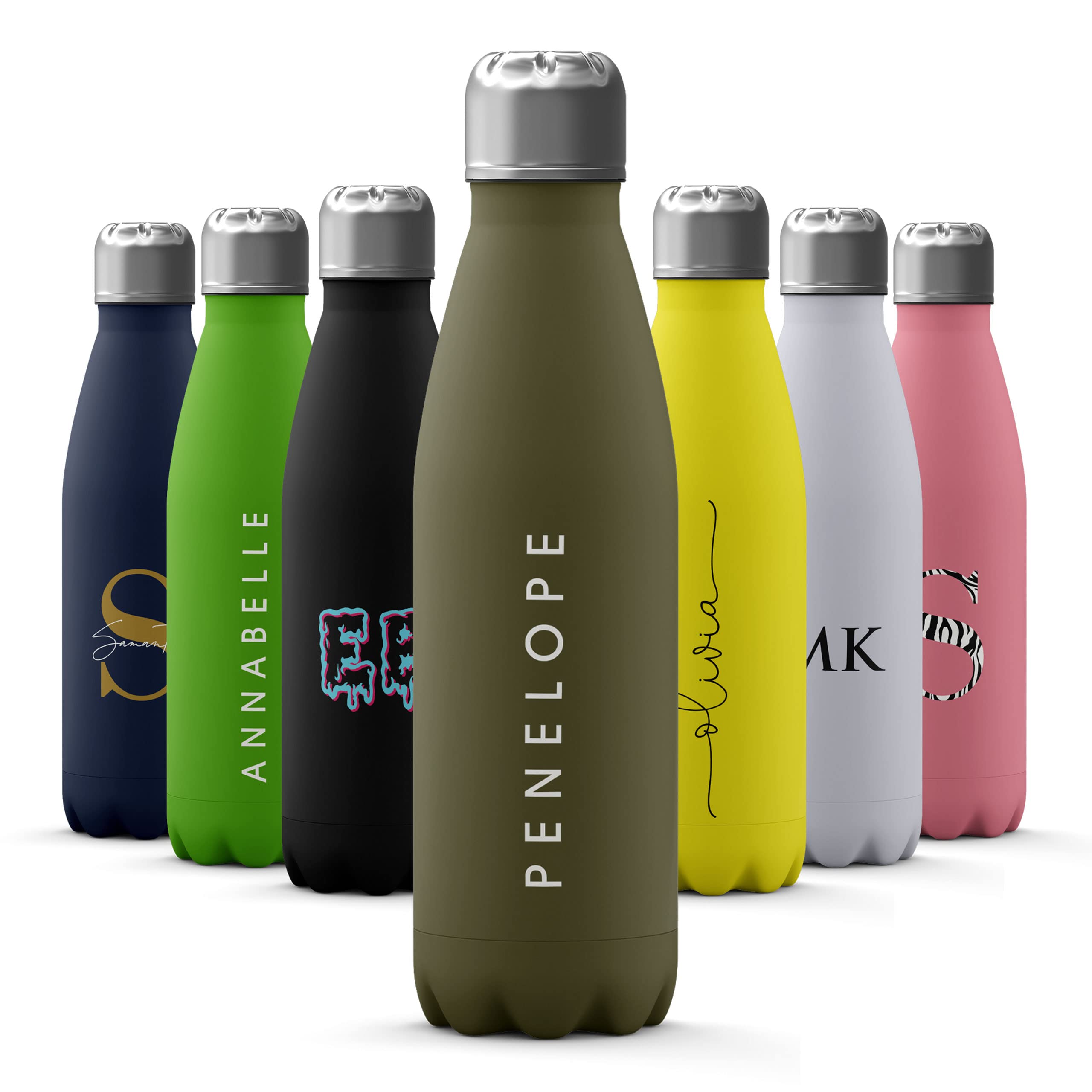 Tirita Personalised Water Bottle - Thermal Travel Flask for Hot & Cold Drinks - Insulated Stainless Steel Bottle - Gym, Office, School Drink Bottles - 500ml water bottle [06- White Bold Name] — image 1