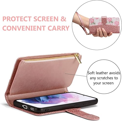 Miniatura 4 de UEEBAI Funda tipo cartera para Samsung Galaxy S21 5G, funda de piel sintética con cierre magnético, bolsillo con cremallera, ranuras para tarjetas