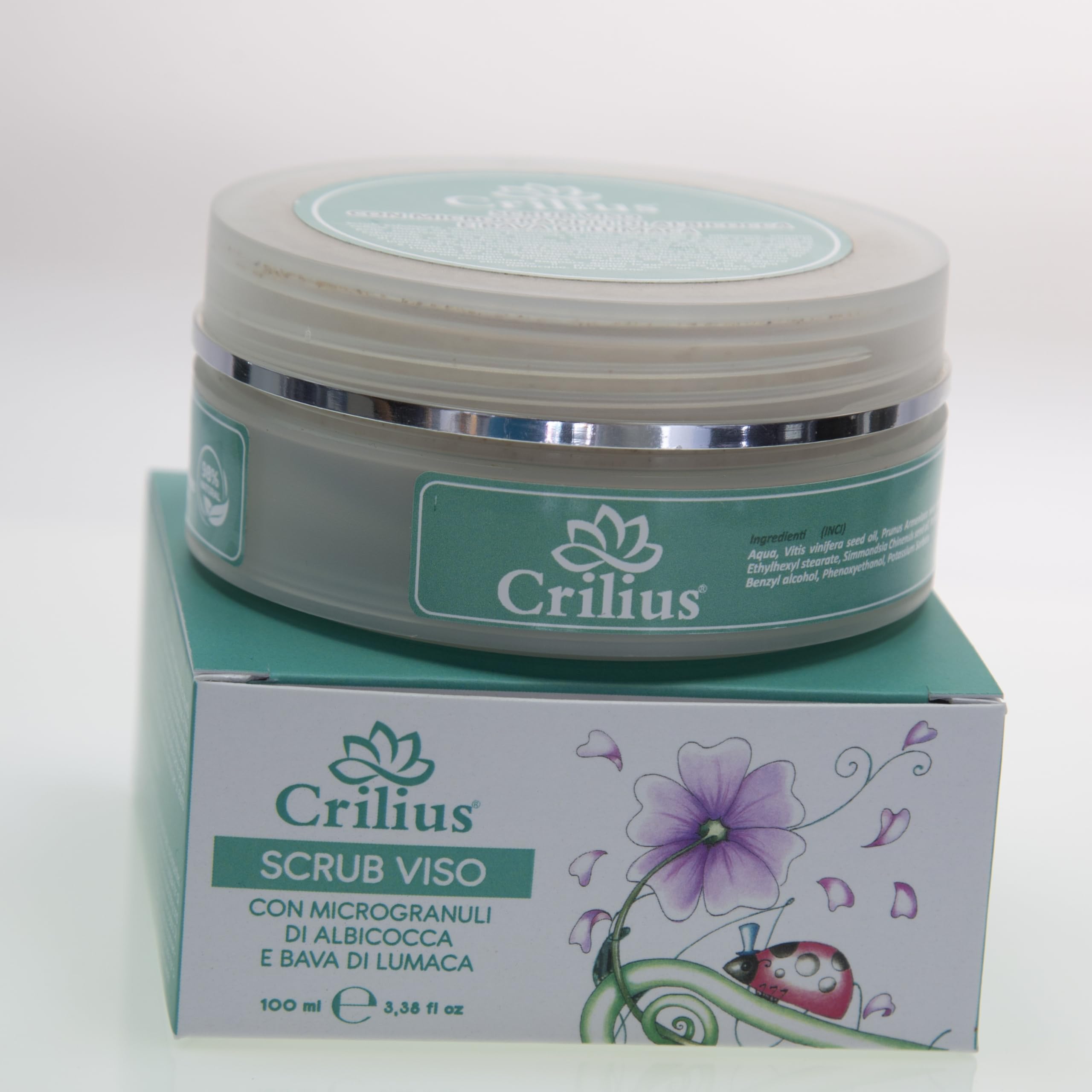 Crilius SCRUB Helix dénoyauté, micro-granulés abricot, huile de pépins de raisin et huile de jojoba, fabriqué en Italie