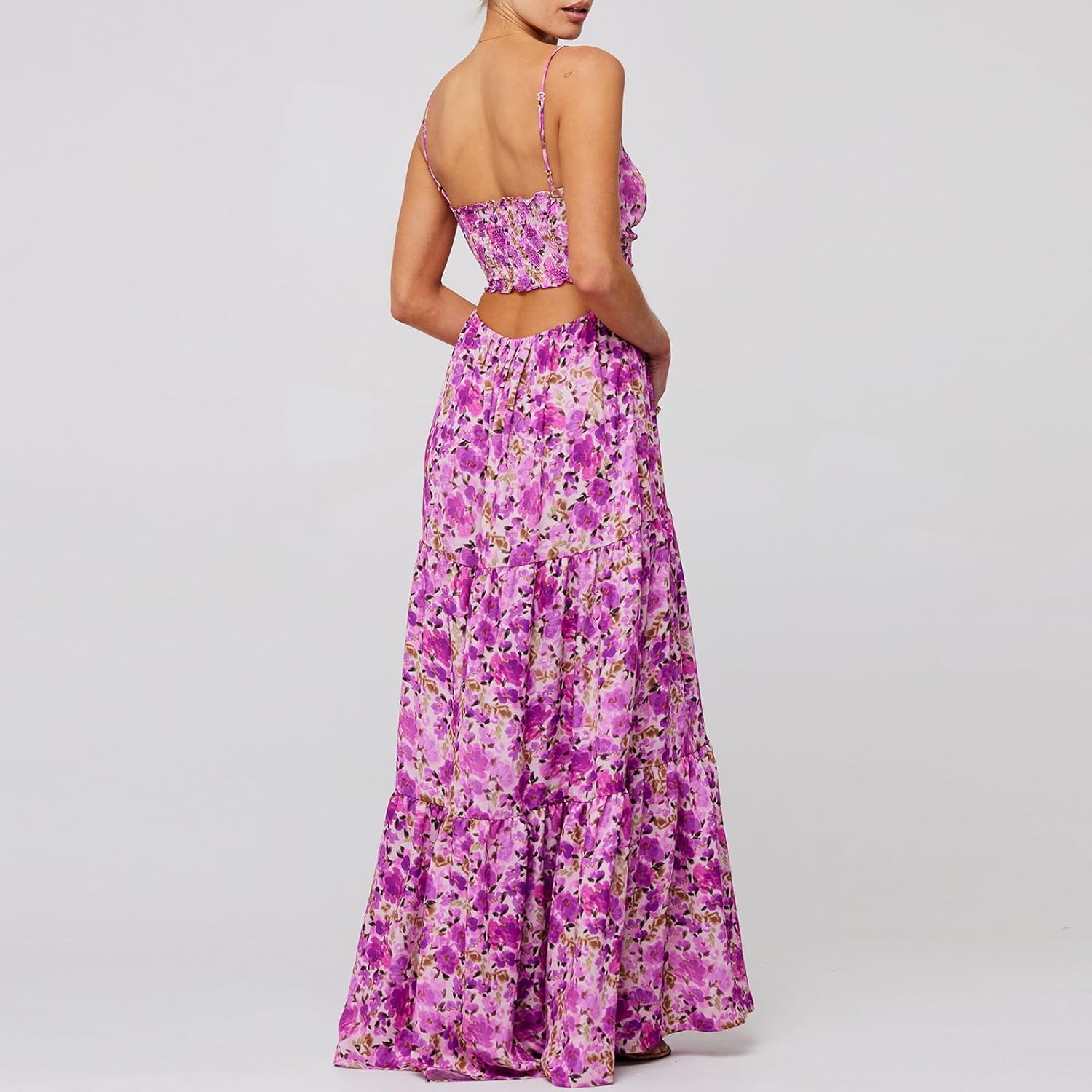 Women's Y2K Cami Long Dress Sleeveless Spaghetti Strap Cross Tie-up Front Floral Print Beach Dress - Image 5