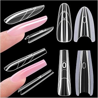 Gelike EC Dual Forms for Nail Extension: Almond ＆Coffin Sandwich Dual Forms Work with Builder Gel ＆ Polygel - 2 Shapes 240PCS 15 Sizes Reusable 50+ Times Clear Acrylic Molds Kit for Quick Manicure
