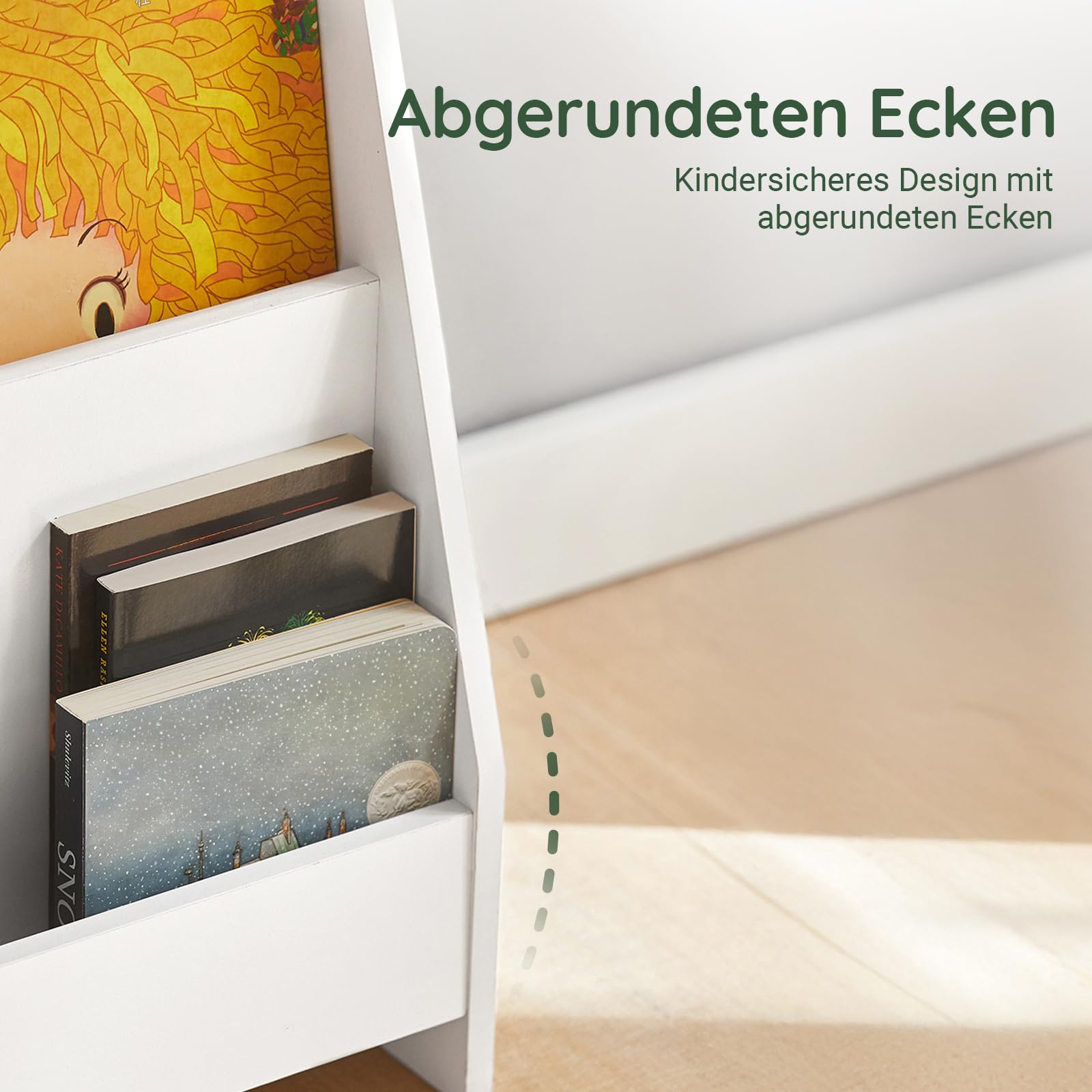 SoBuy Bücherregal Kinder Montessori Kinderregal mit 4 Ablagefächern Regal Kinderzimmer Spielzeug Aufbewahrung Büchergestell Hängefächerregal Weiß 80x88x30cm KMB32-W