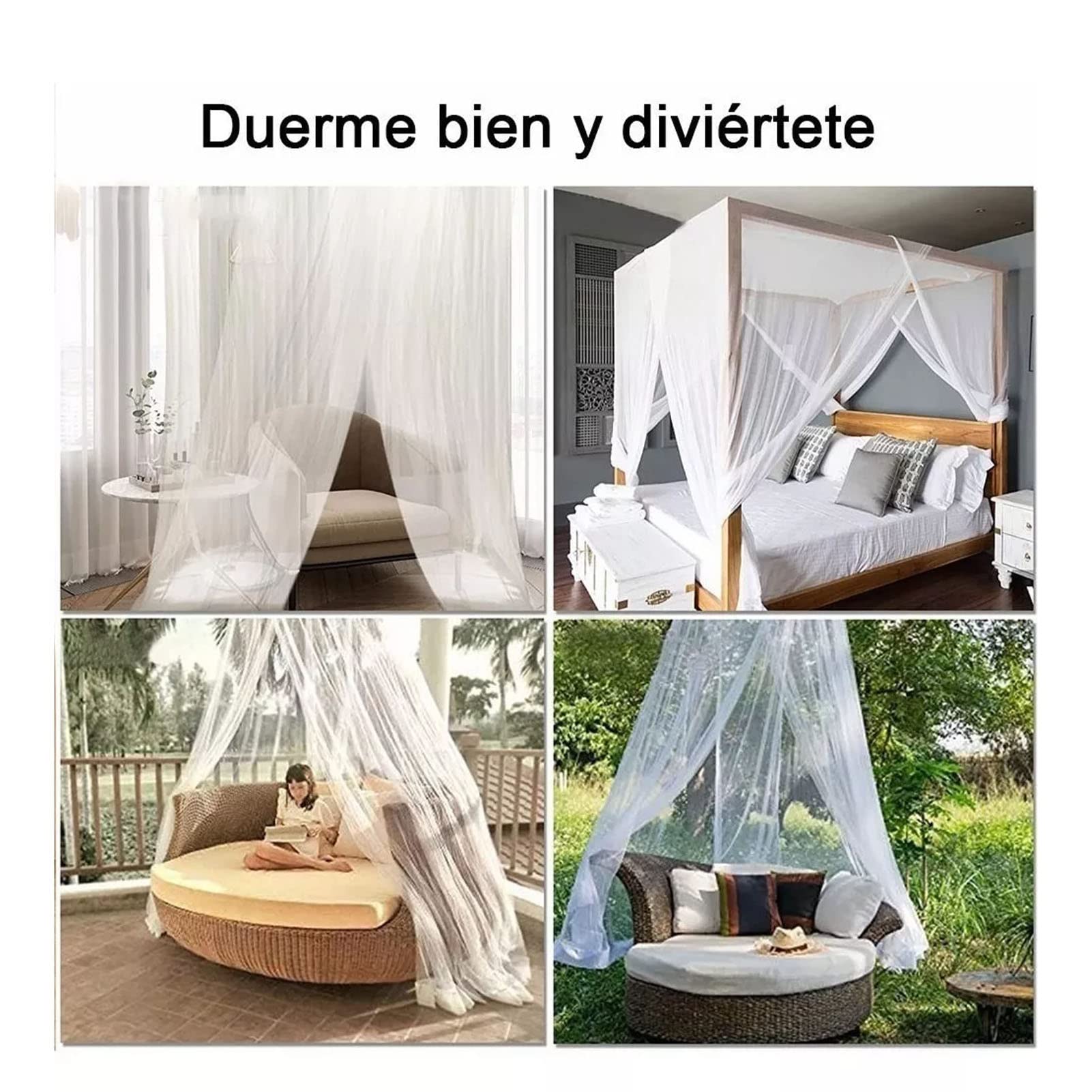 Agatige Square Bed Canopy, Universal Durable Square Mosquito Nets Polyester 4 Corner Canopy Canopy Bed Curtain 4 Opening - Princess for Home Bedroom Decoration (White)