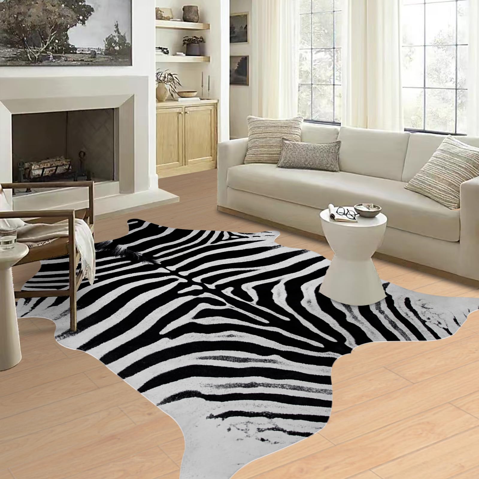 Tapis imitation zèbre 5,2 x 1,9 m – Petit tapis en peau de vache imprimé zèbre pour chambre à coucher, salon, salle à manger, décoration occidentale, imprimé vache