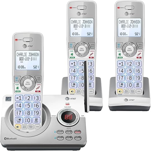 AT&T Connect to Cell DL72310 Cordless Telephone, Base and 2 Additional Handsets, White/Silver
