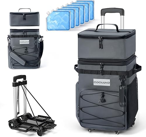 Odoland Enfriador suave de 4872 latas con ruedas y asa, hielera plegable con ruedas para playa, camping, viajes y picnic