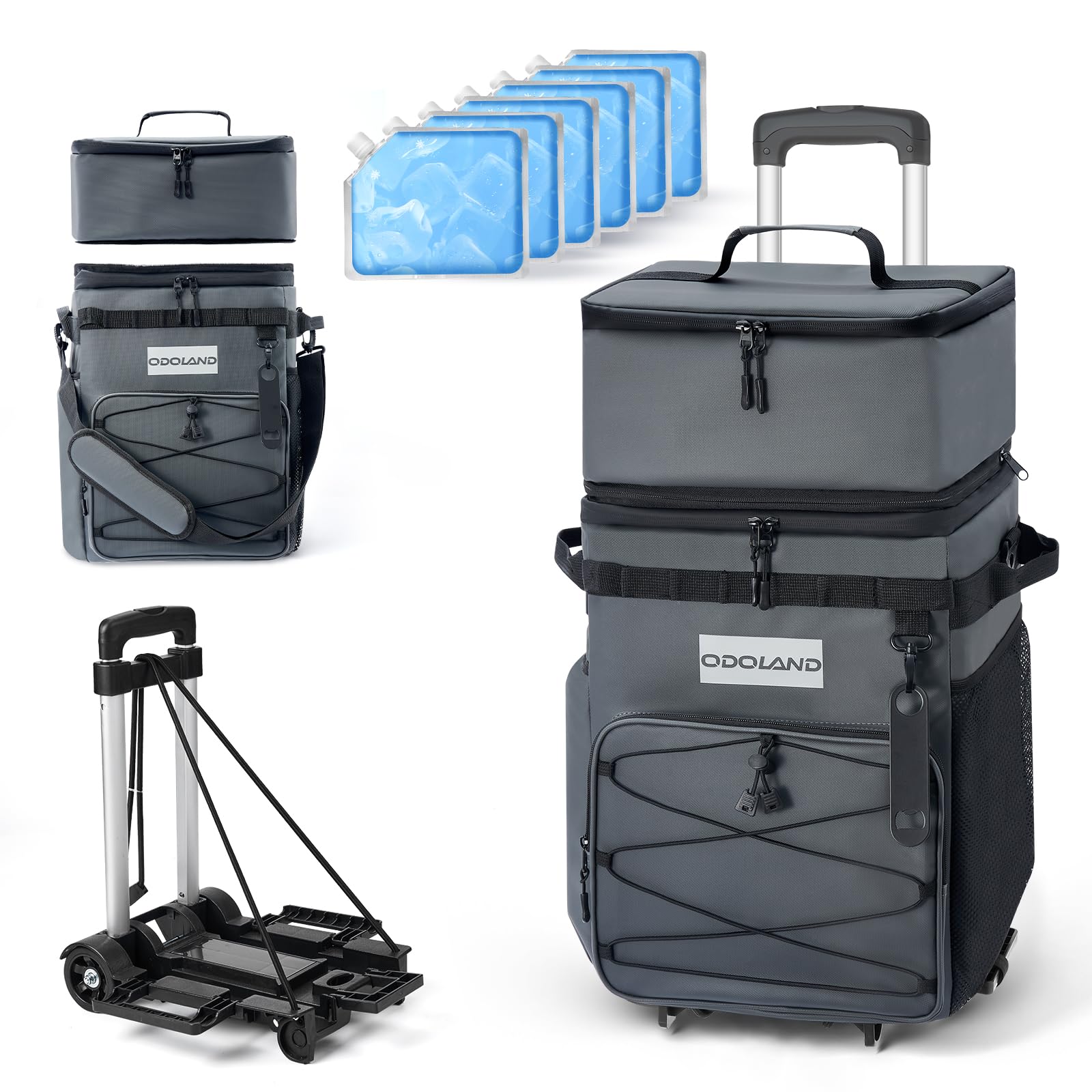 Odoland 48/72-Can Large Camping Cooler with Wheels, Leakproof Insulated Soft Cooler Bag with Stable All-Terrain Cart and Handle Collapsible for Camping Cooler Beach Travel Picnic