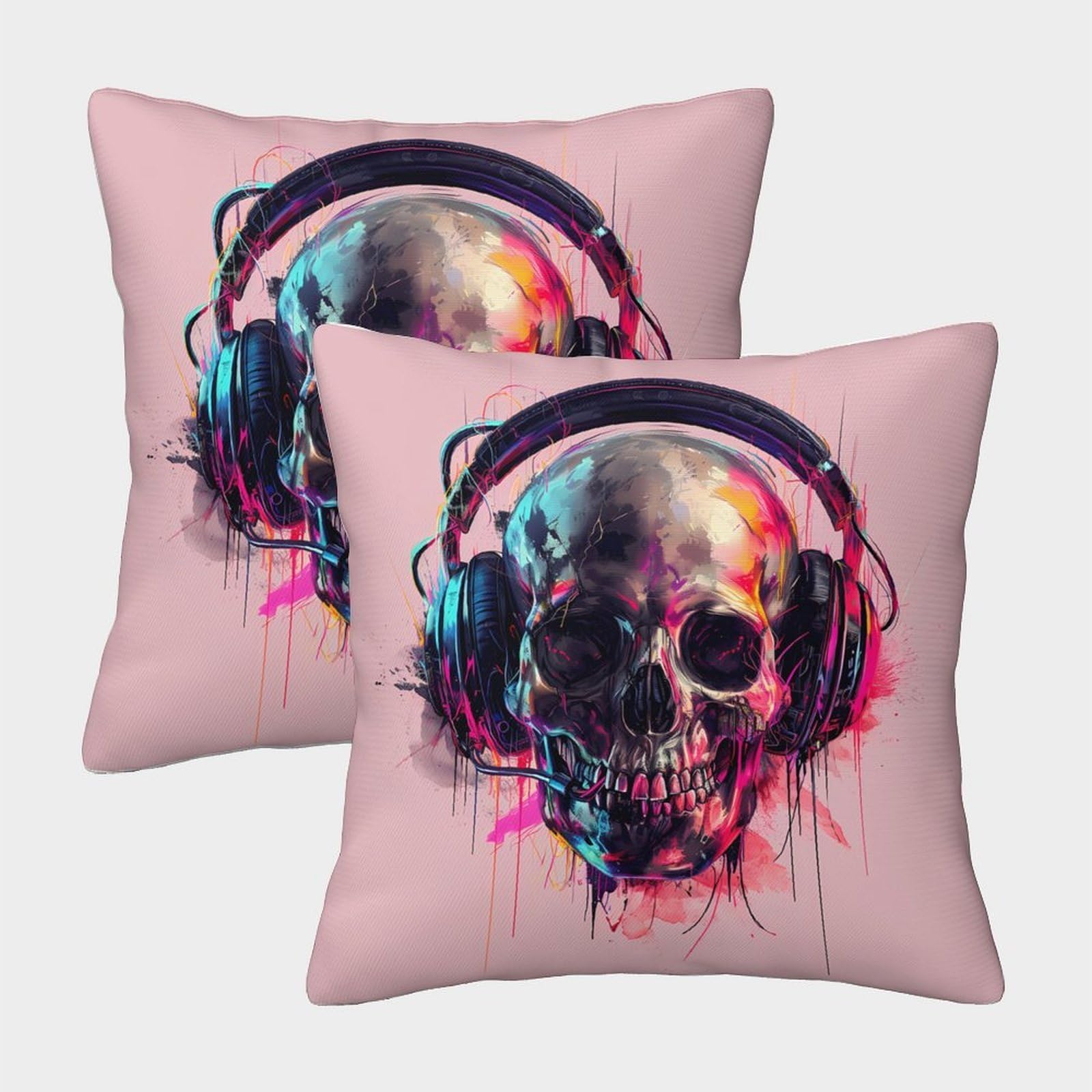 QFVANSIYO Graffiti Music 3D Printed Pillowcase Microfiber Bedroom Decor Skull Pillow Cover Soft Breathable for Teens Adults Gift 45x45cm