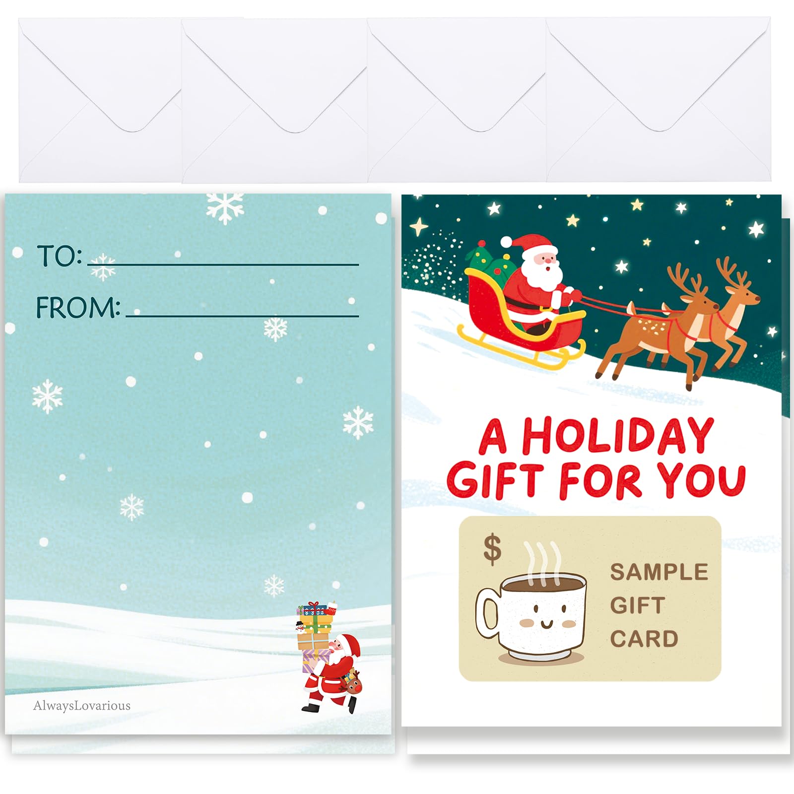 Photo 1 of Christmas Santa Claus Gift Card Holder with Envelopes, Holiday Cash Money Gift, Festive Design & Heartfelt Gifting Magic, Merry Christmas Card, Surprise Xmas Birthday Gift Supplies (Pack of 4)