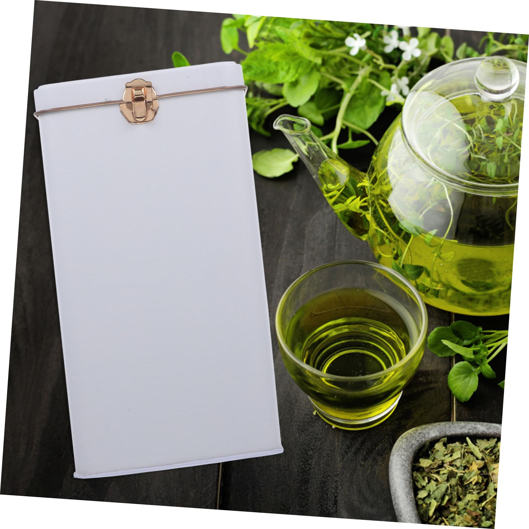 COLLBATH Lata para Guardar Bolsitas de Té Metálica Grande, Color Porcelana, Cierre Seguro Tapa, Tarro de Hojalata para Almacenamiento de Alimentos Secos en Cocina y Hogar