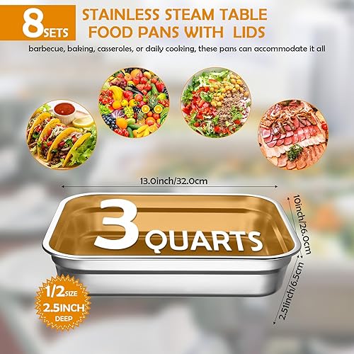 Miniatura 2 de 8 recipientes de almacenamiento de alimentos de acero inoxidable 304 con tapas, sartenes de hotel, sartenes de grado alimenticio, recipientes