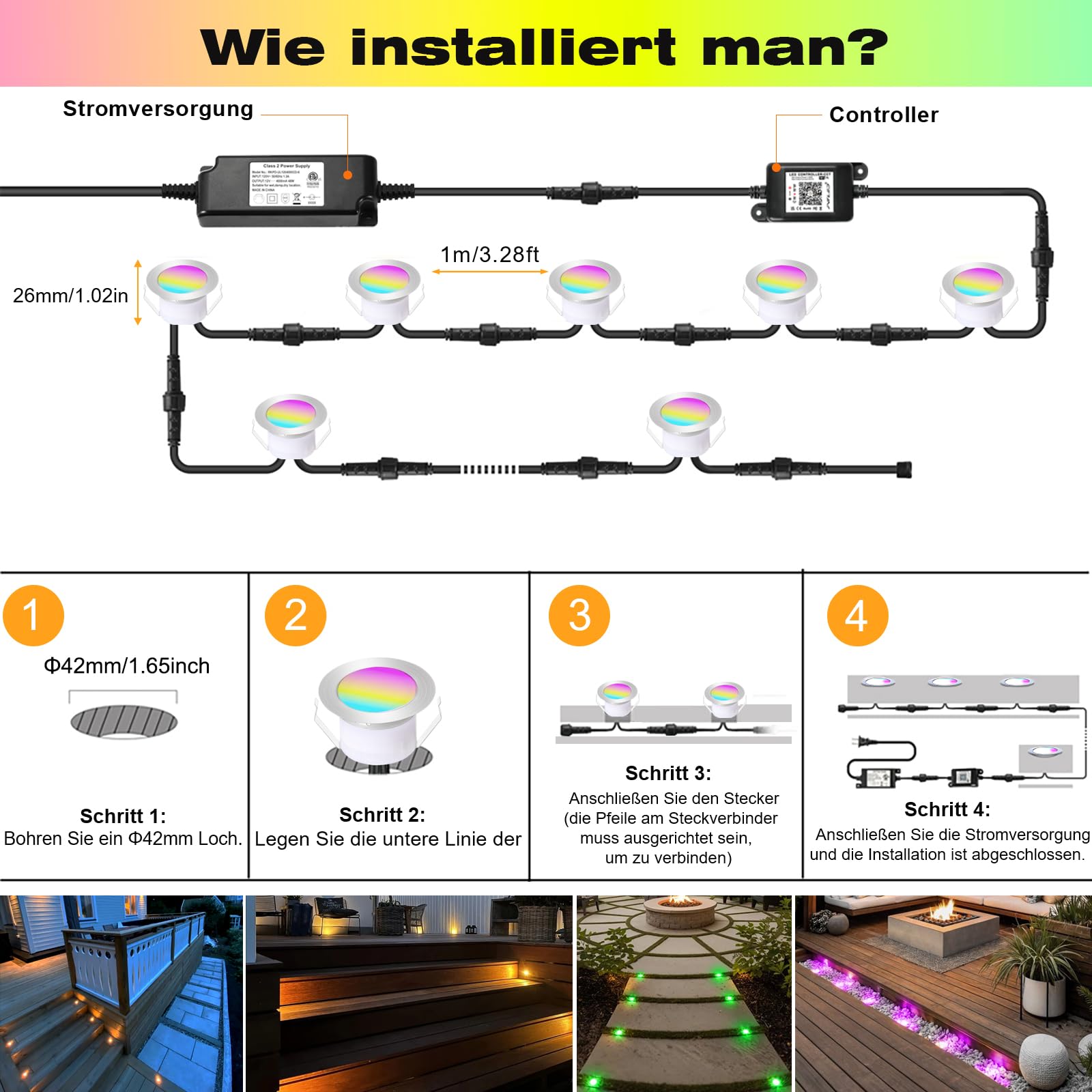 10er Wifi RGB Terassenbeleuchtungen Bodeneinbaustrahler aussen Arbeitet mit Alexa, DC12V Ø61mm 1.5W Große Größe Led bodenleuchten Einbaustrahler Boden Spots außenbereich