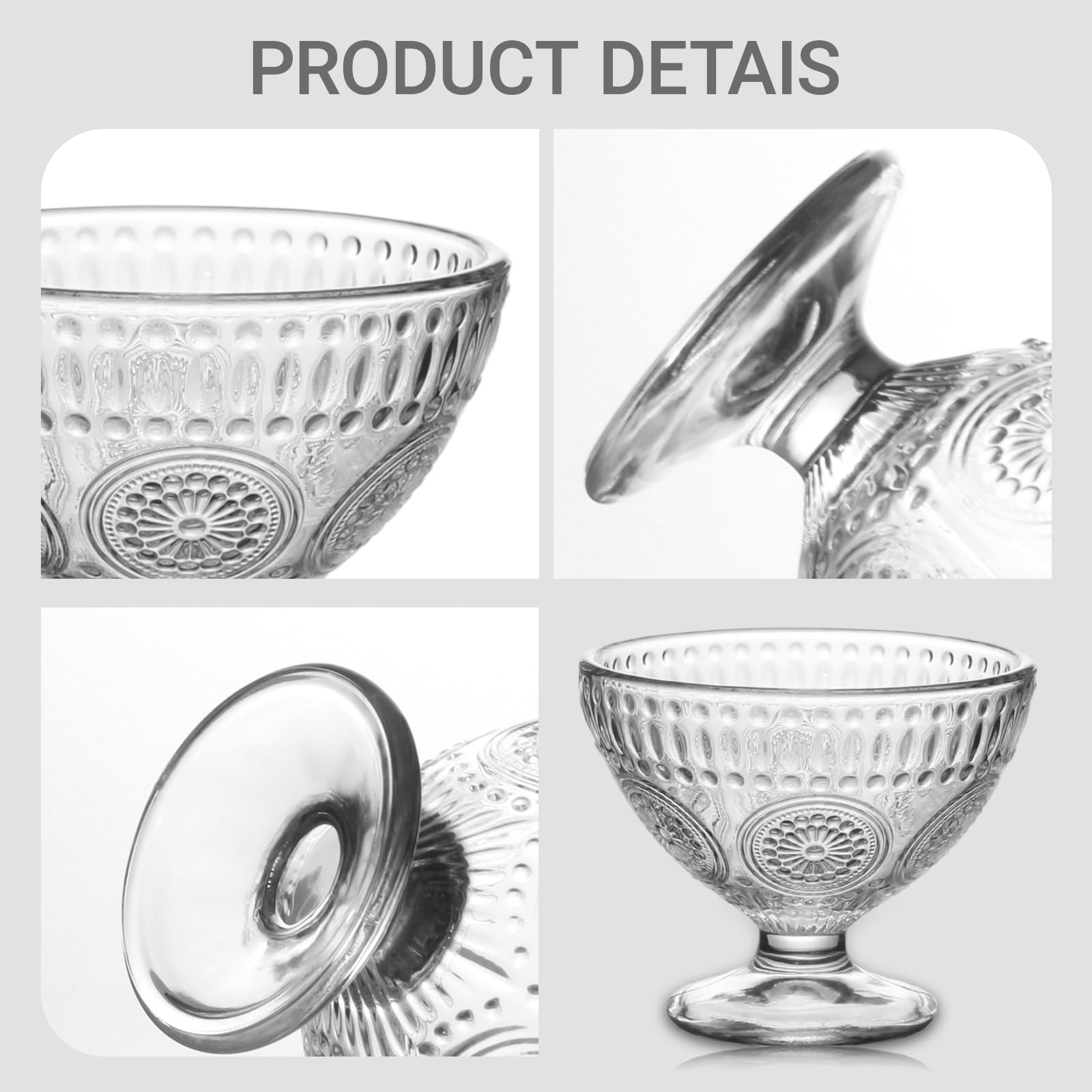 wangsdjy 7.5oz Glass Dessert Bowls-Ice Cream Bowls with Charming Sunflower Pattern - Ideal for Sundaes, Jellies, Oats, Yogurt, and More Dessert cup (8)