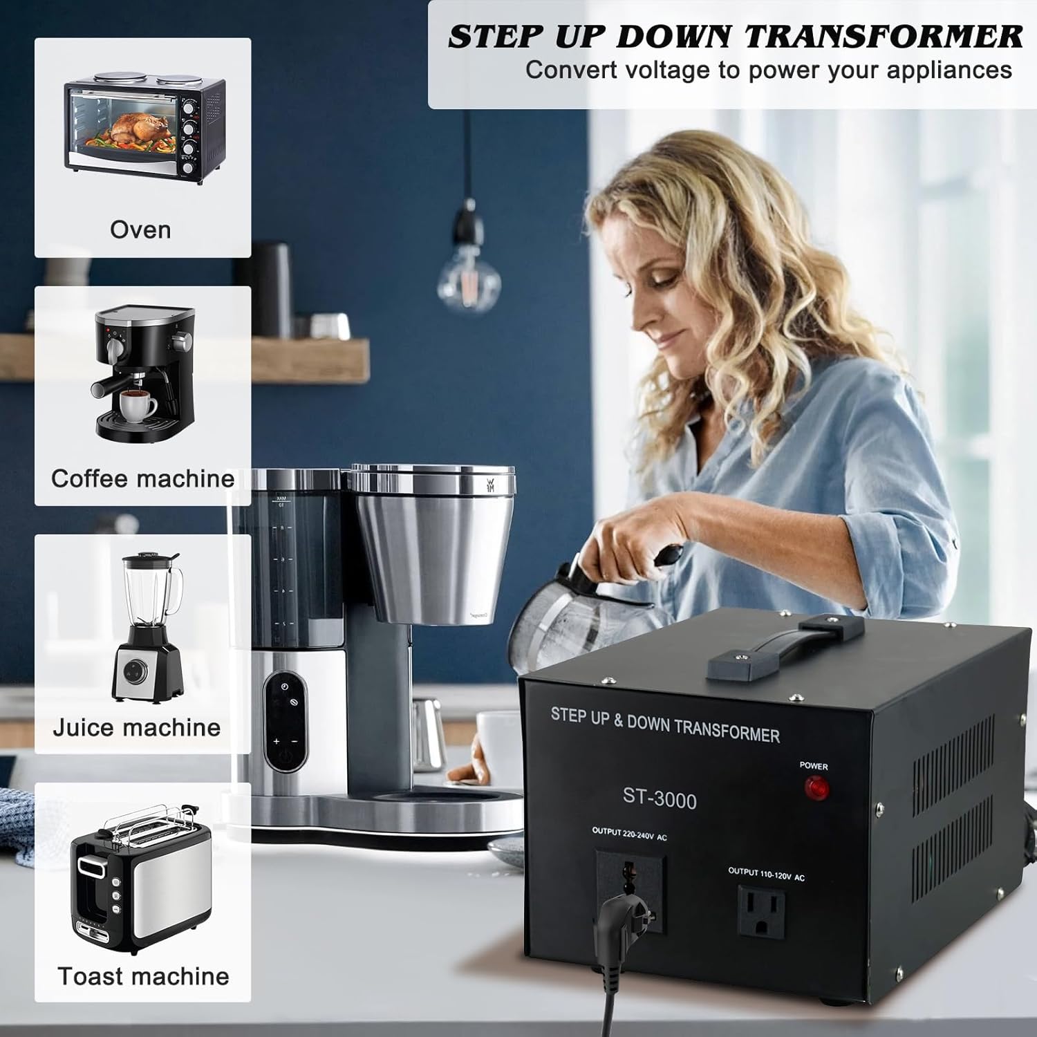 Yaeccc Voltage Converter Transformer, Step Up/Down (220V to 110V, 110V to 220V) - Efficient Power Conversion for International Travel and Home Use (3000W)