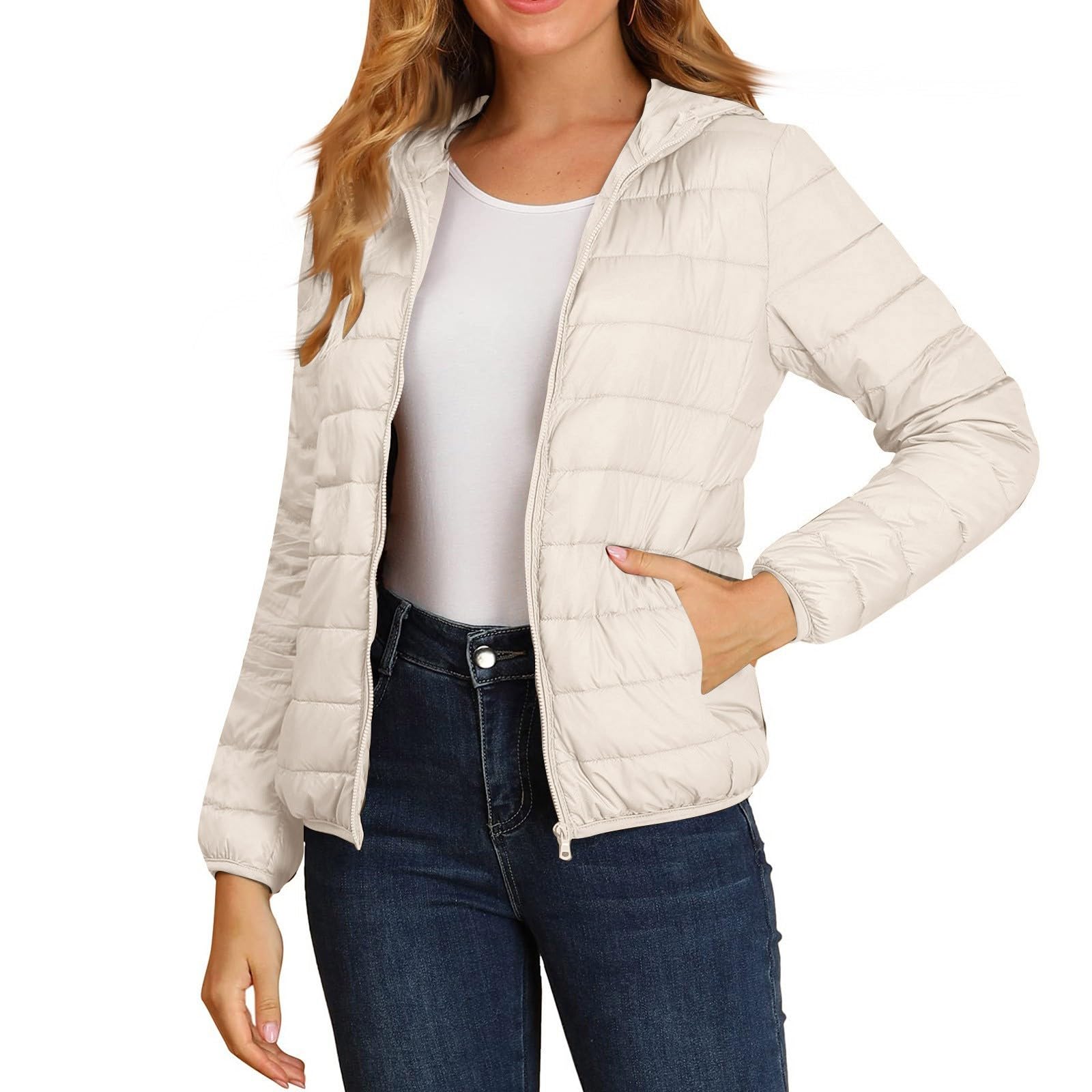 Generisch Daunenjacke Damen Leicht Winterjacke Warm Steppjacke Winter Puffer Jacke Elegant Damenjacken Langarm Daunenmantel Einfarbig Steppmantel Winddicht Winterjacken Kuschelig Wintermantel Casual