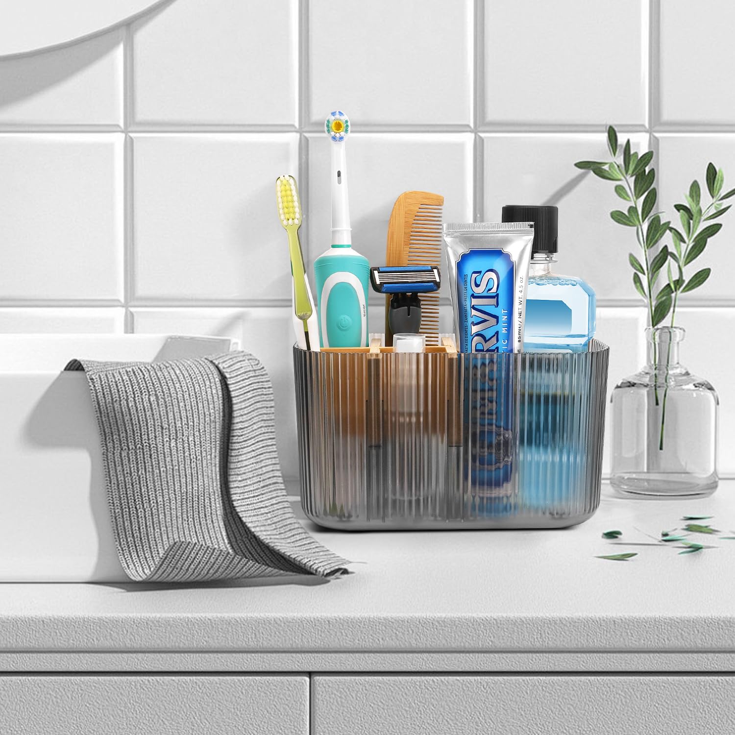 CHONLY 5 Slots Toothbrush Holder, Bamboo Electric Toothbrush Holder - Image 2