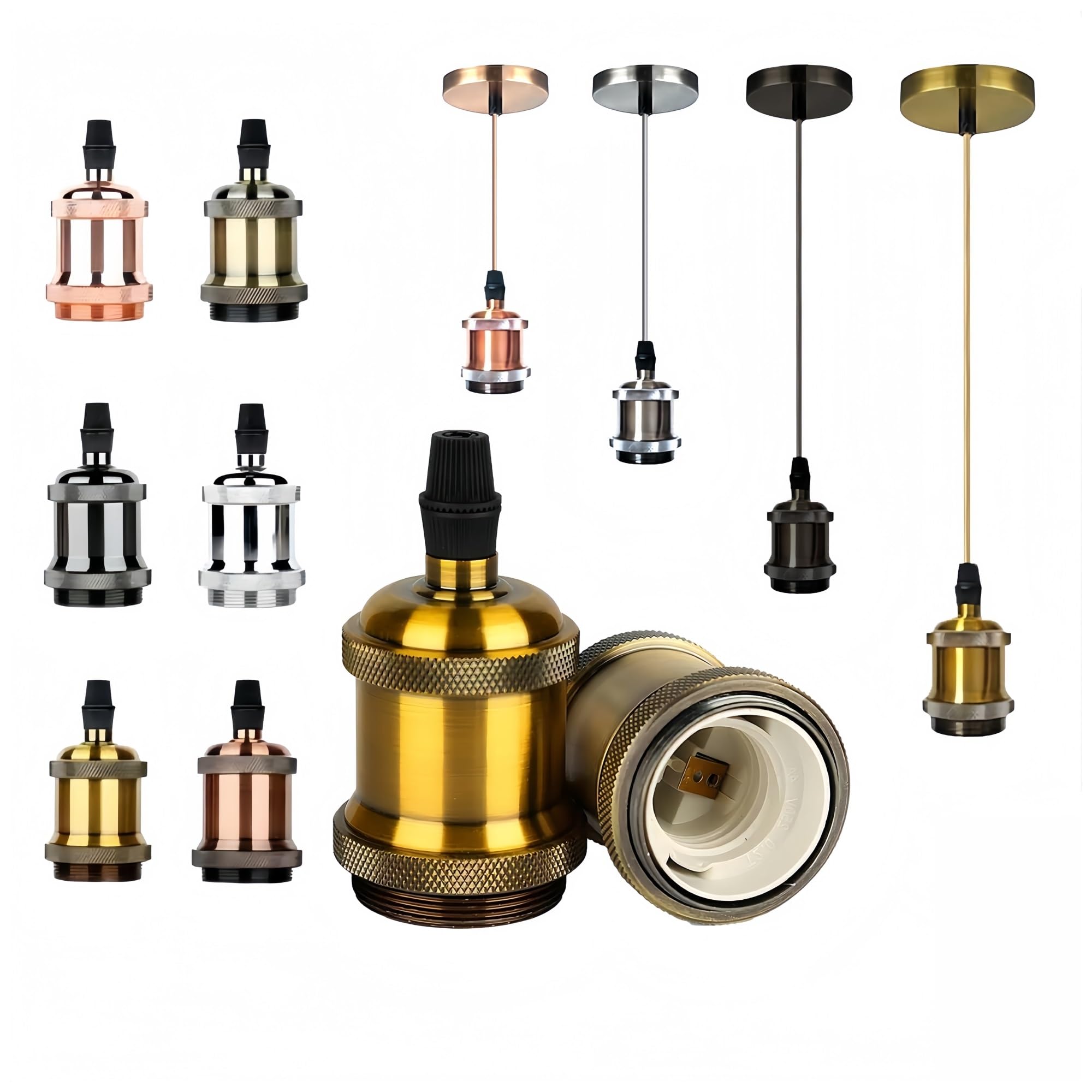 Portalámparas de Aluminio Retro Edison con Cable Colgante E27, Accesorios for lámparas con Boca giratoria(Gold Bronze)