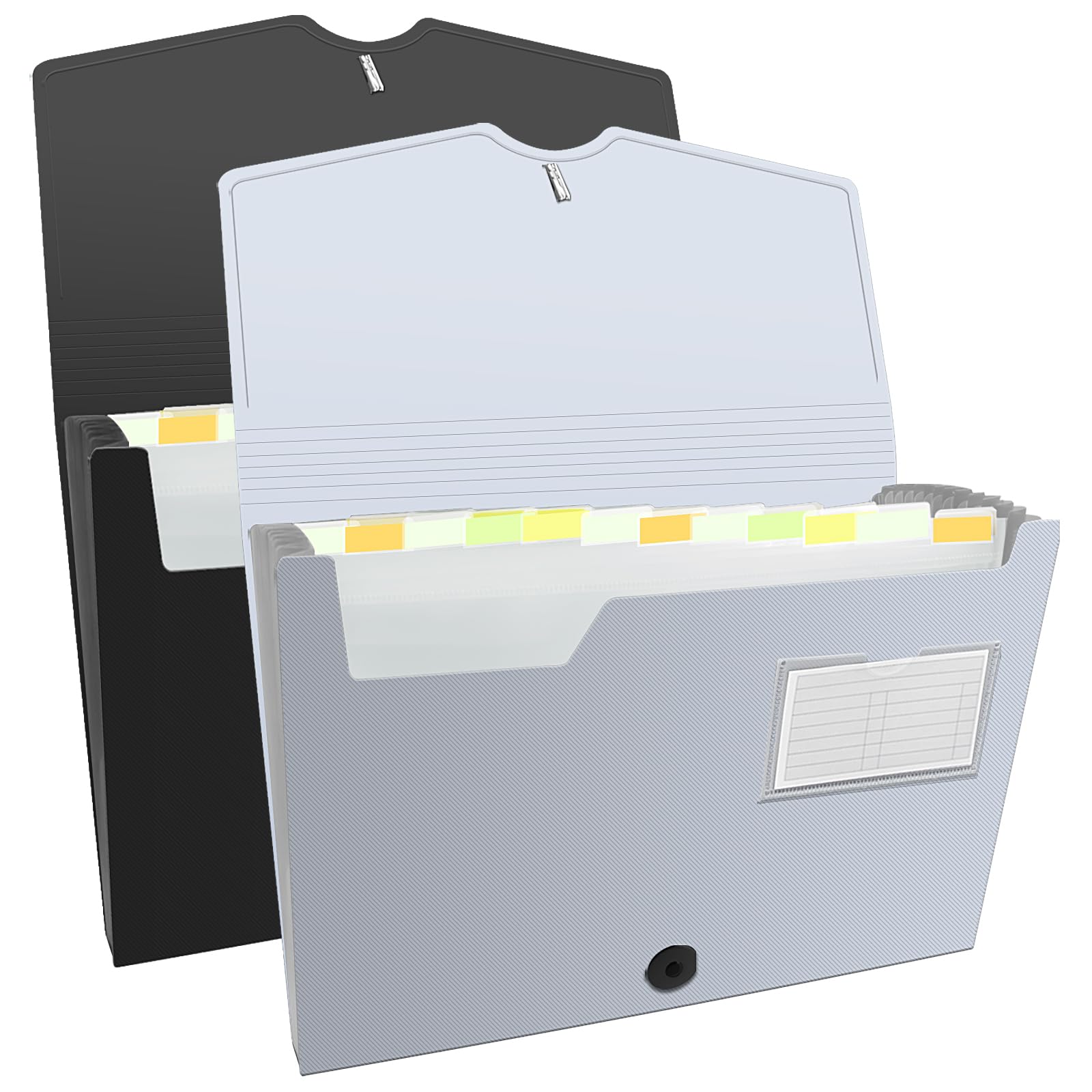 Photo 1 of VST 2-Pack 13 Pockets Expanding File Folder with Tabs (Black & Silver), 13 Pockets File Organizer with Elastic Buckles Closure, A4 Letter Size Plastic Pocket Folders for Home School Office
