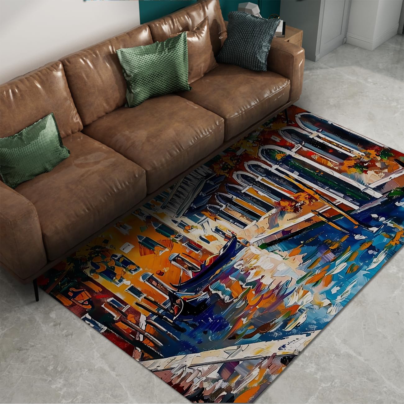 140 x 200 cm Abstrakcyjny dywan z krajobrazem miejskim szczotkowany