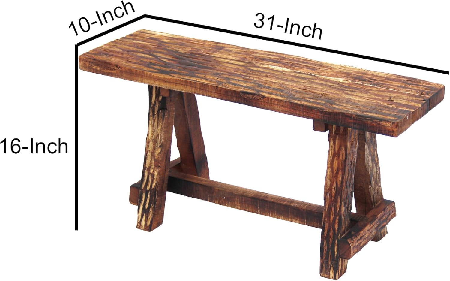The Urban Port Wooden Garden Patio Bench with Retro Etching, Cappuccino Brown