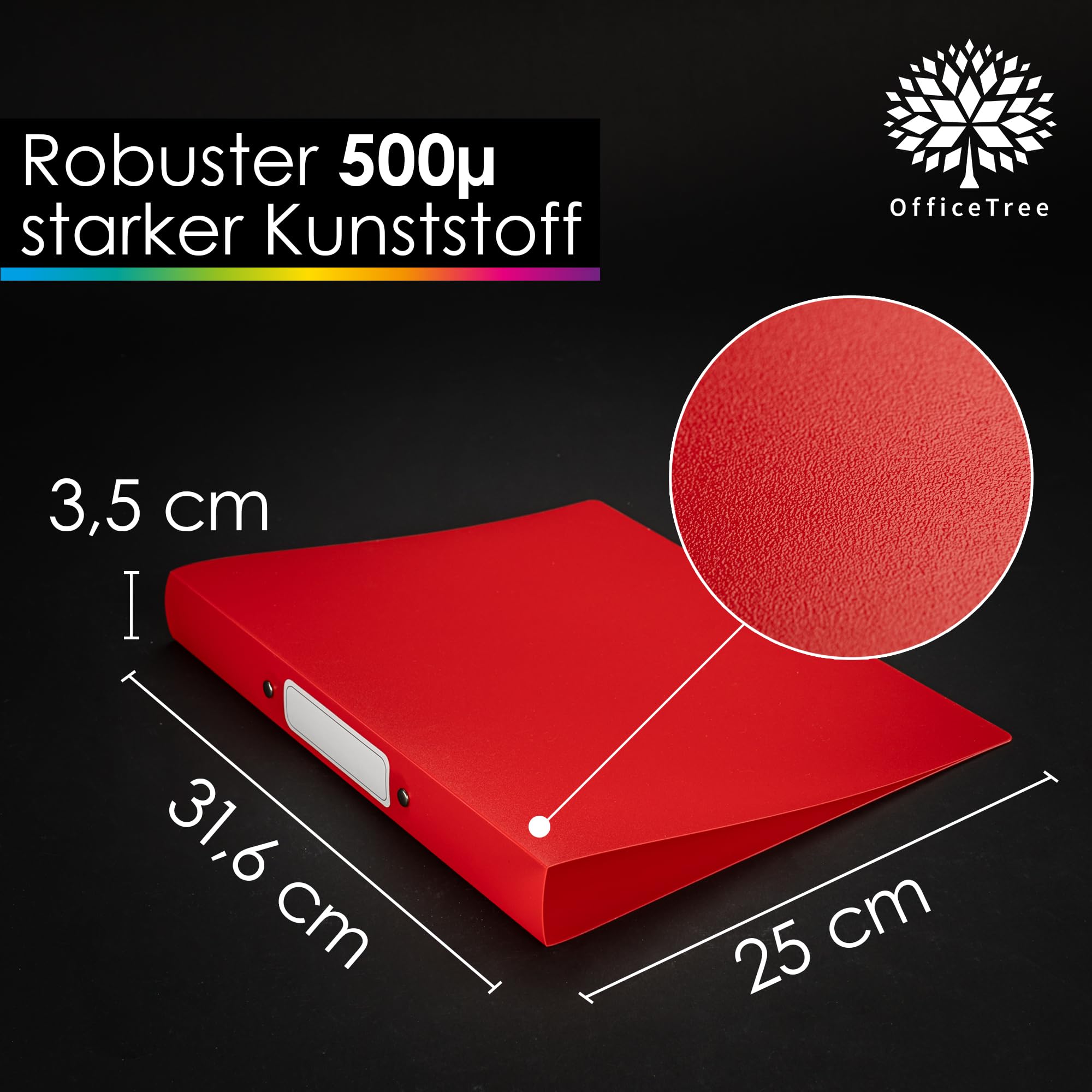 OfficeTree 12x Ringbuch A4 Set - 12 Farben - 2-Ring-Mechanik - Ringmappe A4 Rückenbreite 3,5cm - Ringhefter aus robusten Kunststoff - Ringordner schmal inkl. Sticker - Hefter