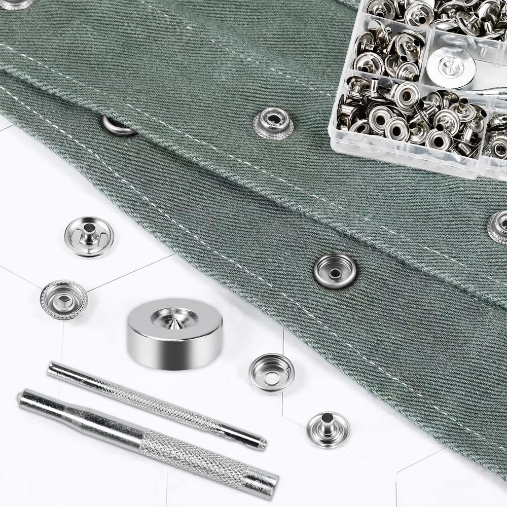Produktbild von 100 Sets Druckknöpfe Werkzeugset, Handwerk Metall Druckknopf Kit, Fünf-Klauen-Schnalle, Metall-Druckknöpfe, Hohle Und Solide Metallzinken-Druckknöpfe, Metall-Druckknöpfe Mit Verschluss Für Nähzubehör