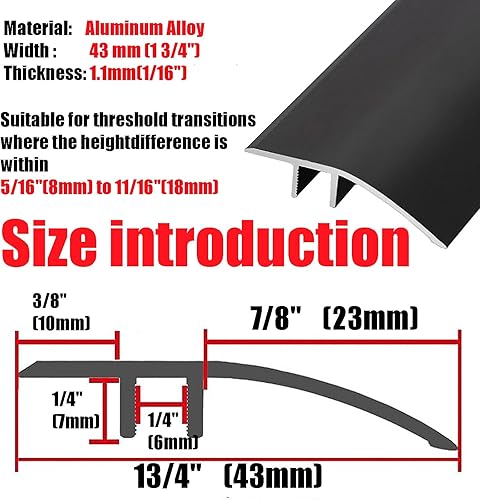 Miniatura 2 de Tiras de transición de aluminio para alfombra a azulejos, tira de borde de madera a azulejo, tira de transición de piso de aleación de aluminio,