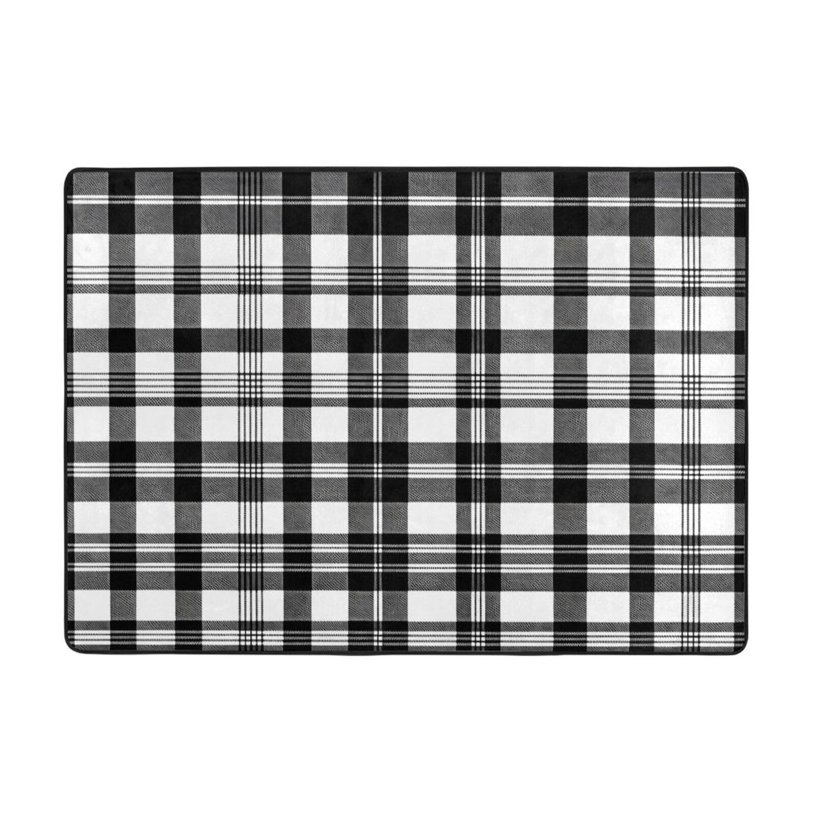 Tapis de sol pour salon HYTTER grand tapis écossais noir et blanc pour sol froid