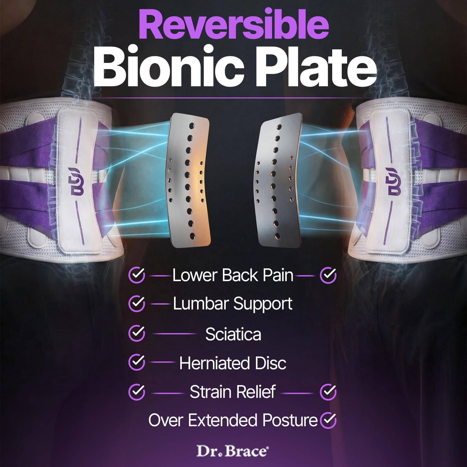 DR. BRACE® Lower Back Brace for Men & Women for Lower Back Pain Relief, Revolutionary Versatile Splints System & Removable Lumbar Pad, Adjustable & Breathable Back Support Brace (29.5-35.4″)