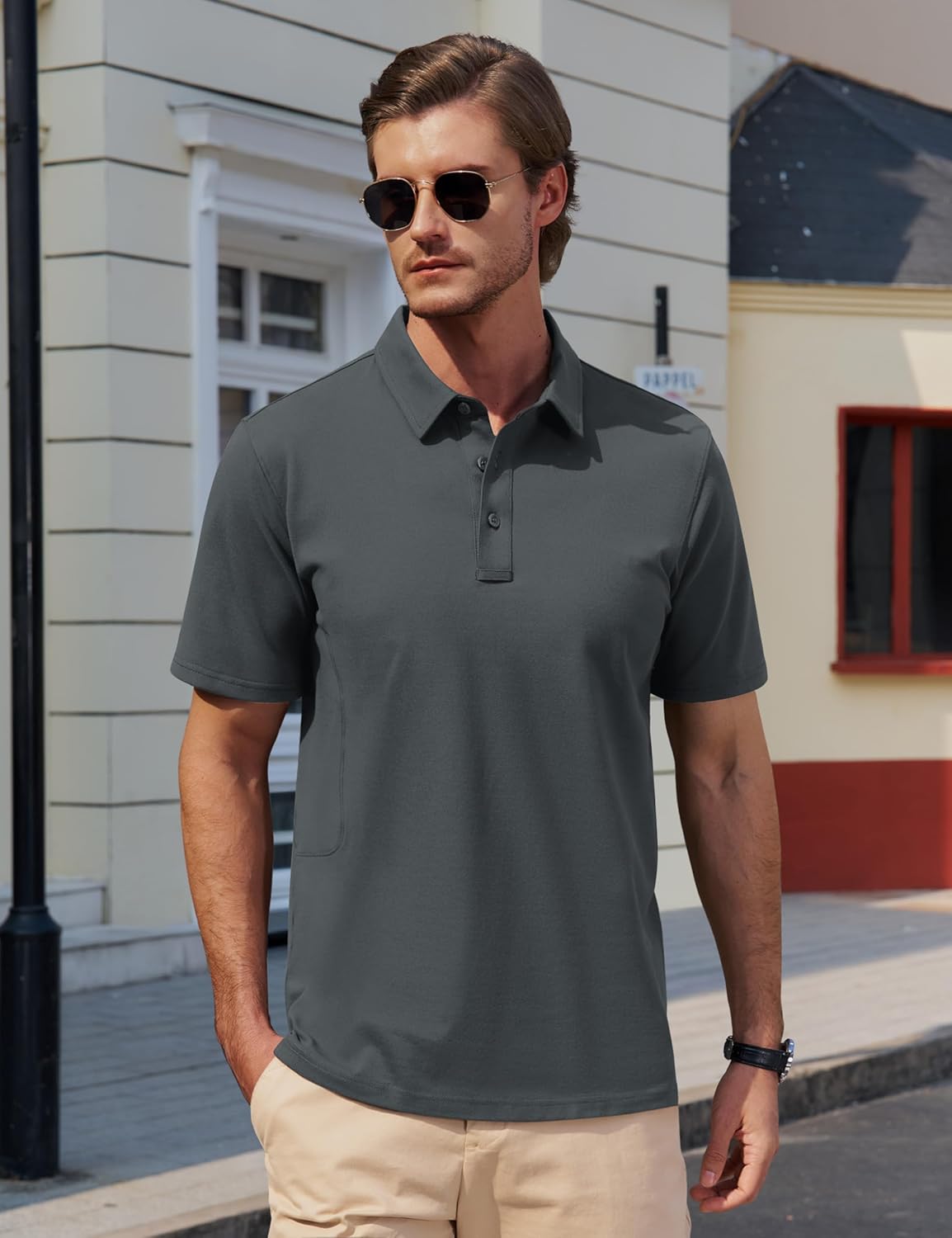 Cotrasen Polo Shirts for Men Cotton Pique Short Sleeve T-Shirts 3 Buttons Classic Fit Casual Performance Golf Shirts
