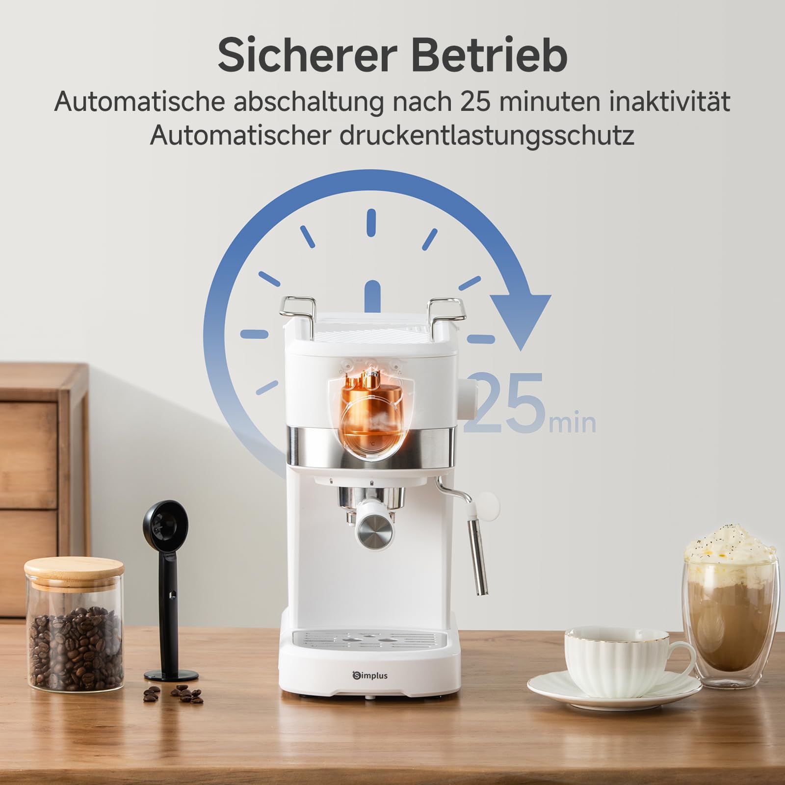 SIMPLUS Espressomaschine 15 Bar Dual Shot, Temperaturanzeige, schwenkbare Dampfdüse für cremigen Milchschaum, 1,2-L-Wassertank, Warmhalteplatte, automatische Abschaltung und abnehmbares Tropfblech