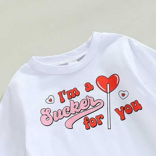 Miniatura 5 de Conjunto de manga larga para el día de San Valentín para bebés y niñas pantalones acampanados para otoño y primavera