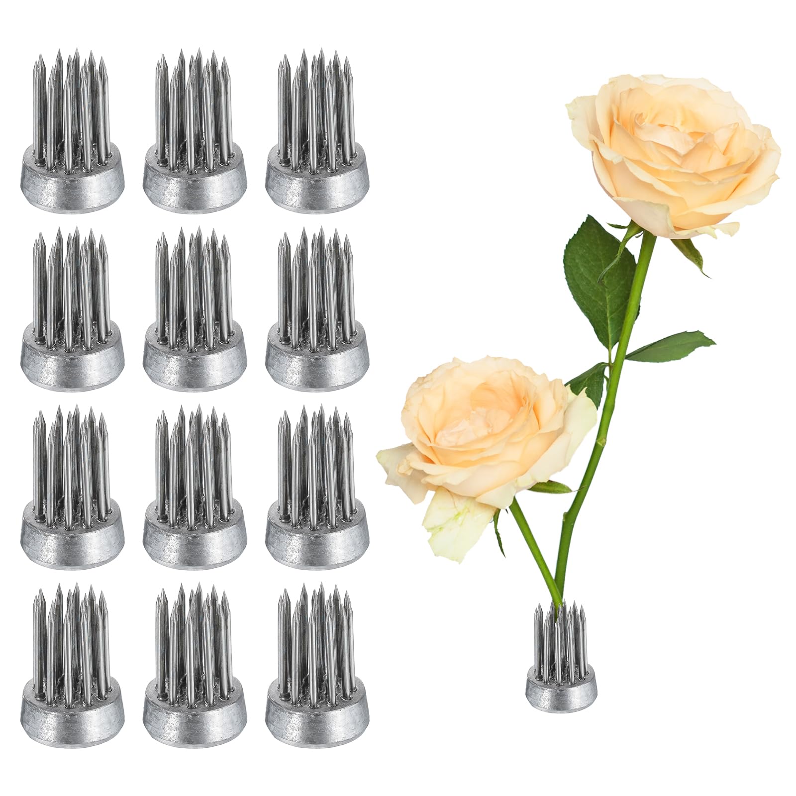 QUARKZMAN 12pz Fiore Rana Rotondo Inox Floreale Rane Fiore Organizzatore Fisso Strumento Perno Rana per Fiore Disposizione Vaso Fissaggio e Decorazione (Argento 0,1")