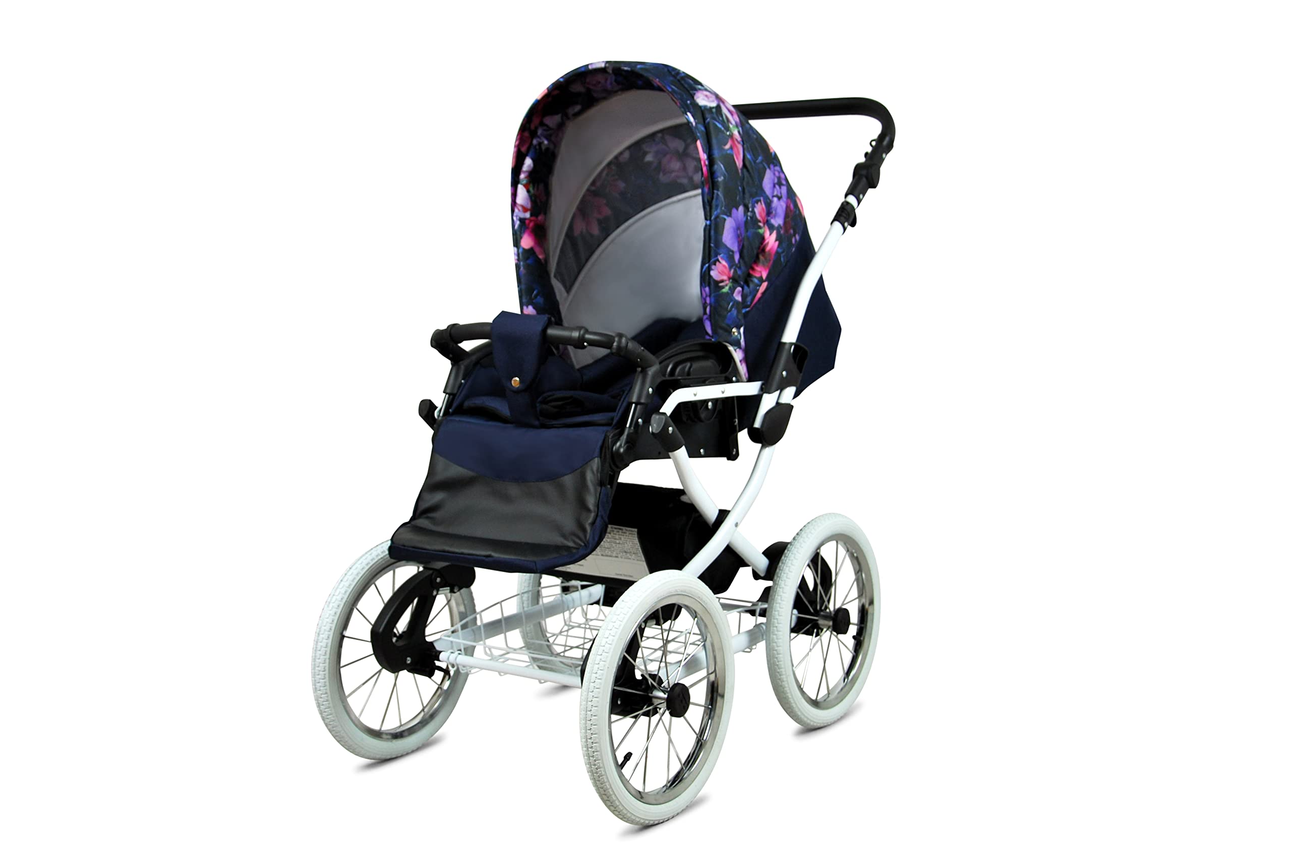 BabyLux ALU 2w1 Wózek dla Malucha – Wózki spacerowe & Wózki dziecięce – Wózek spacerowy dla Noworodka i Malucha – Wózek dla Noworodka – 59x105x125cm – Max 15kg – Royal Magnolia White Frame