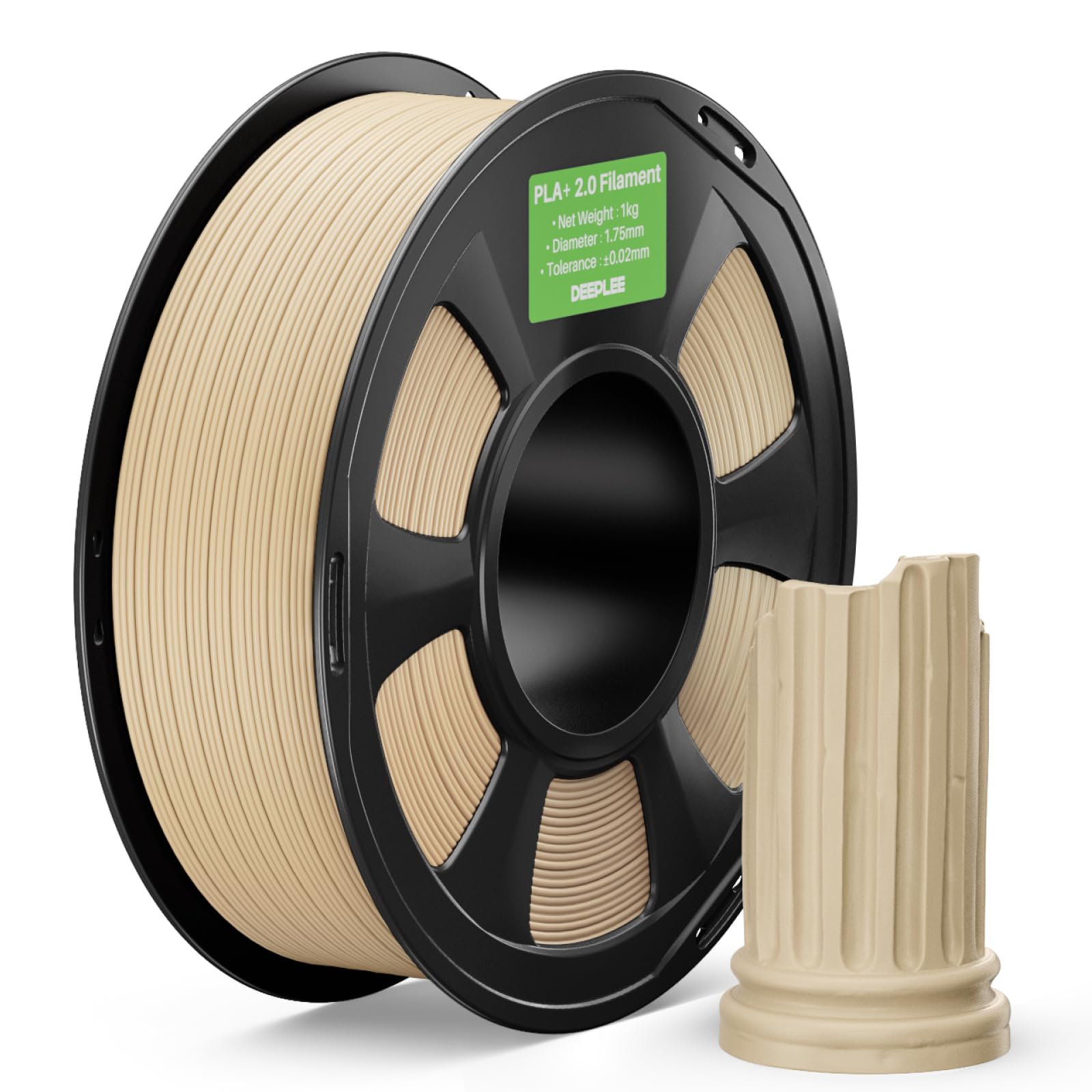 DEEPLEE PLA+ 2.0 Filamento 1.75 mm - Bobina da 1 KG in Beige, Alta Tenacità e Finitura Liscia, Precisione ±0.02 mm, Versione Aggiornata Potenziata, per Stampanti 3D FDM