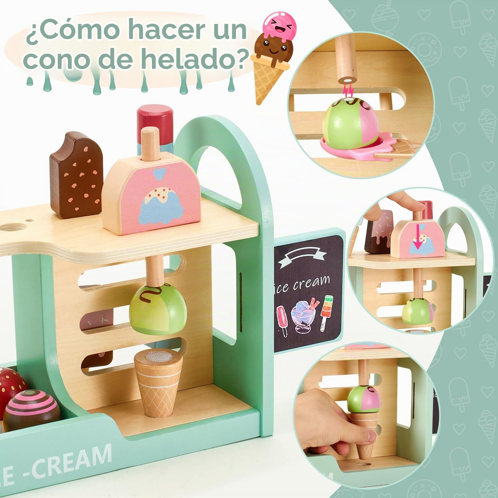 Heladeria Juguete, Cocina Juguete, Comiditas de Juguete, Juguetes Montessori de Madera Juego Educativo de Matemáticas y Lógica, Regalo para Niños Niñas 3 4 5 6 Anos