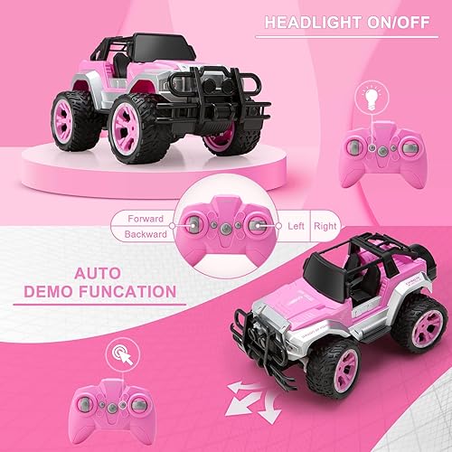 Miniatura 3 de Auto a control remoto para niñas, automóvil RC rosa con muñeca y calcomanía para niñas de 4 a 10 años, 80 minutos con batería recargable, escala 116