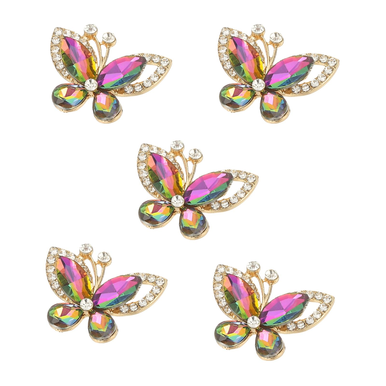 PATIKIL 5 Pcs Butterfly Rhinestone, Crystal Butterflies for Crafts Flatback Charms Rhinestone Embellishments for Clothing Jewelry Making Women DIY Decoration, Fantasy Color