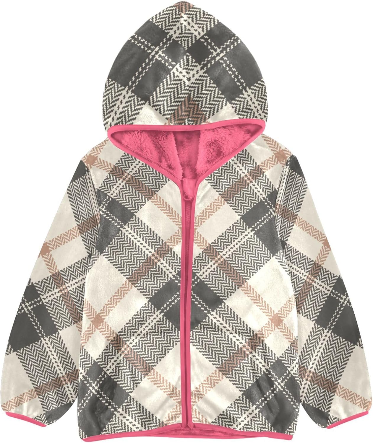 GuoChe Plaid Grey Orange Beige Boys Sherpa Jacket