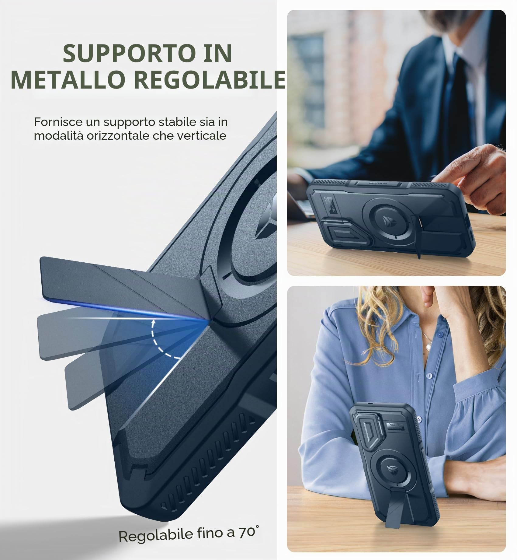 Dexnor Magnetiche Cover per Samsung Galaxy S25 con Copertura Della Fotocamera & Cavalletto Regolabile & Protezione Dello Schermo Incorporata, Custodie Antiurto Resistenti Case - Blu Marino