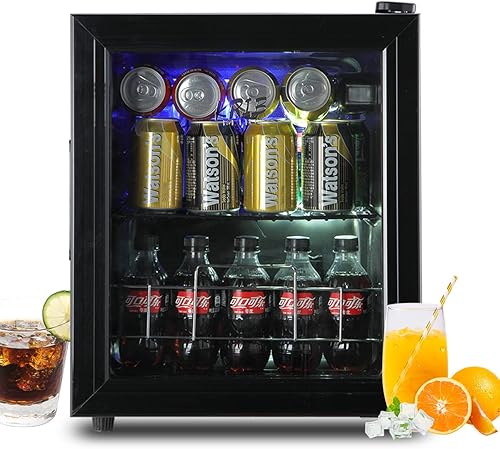 KRIB BLING Mini refrigerador de bebidas, refrigerador de 75 latas con vidrio templado de doble capa, enfriador de bebidas con 7 temperaturas