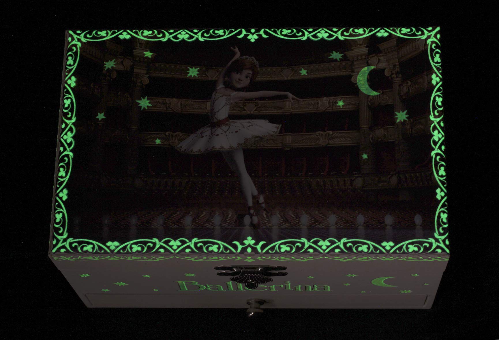 Trousselier - Balerina filmu - puszka na biżuterię - pozytywka - dla młodych dziewczynek - fosforyzująca - świeci w ciemności - muzyka jezioro łabędzia - kolor kości słoniowej