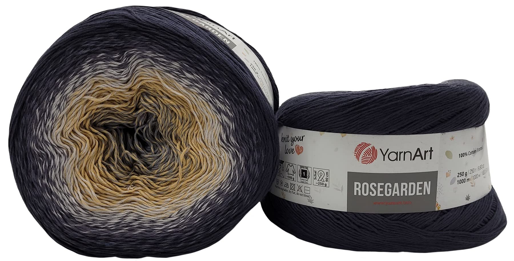 YarnArt Rosegarden, gomitolo di lana da 500 g, 100% cotone, multicolore (antracite, giallo, grigio, 323)