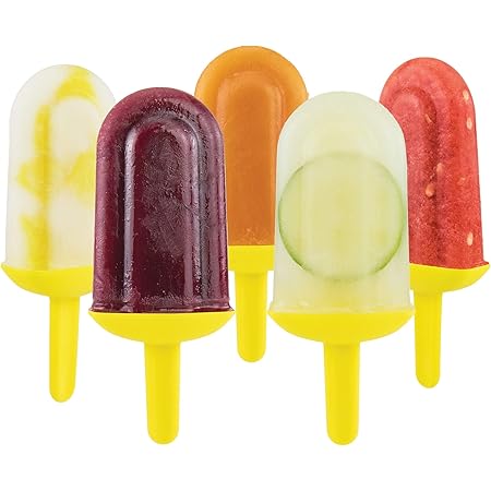 Tovolo Classic Molds with Sticks Ice Maker BPA Free Food Dishwasher Safe for Homemade Juice Popsicles Set of 5 Pops with Stand, Sun Ray