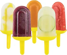 Tovolo Moldes clássicos com palitos, máquina de gelo, livre de BPA, pode ser lavado na lava-louças para sucos caseiros, conjunto de 5 picolés com suporte, Sun Ray