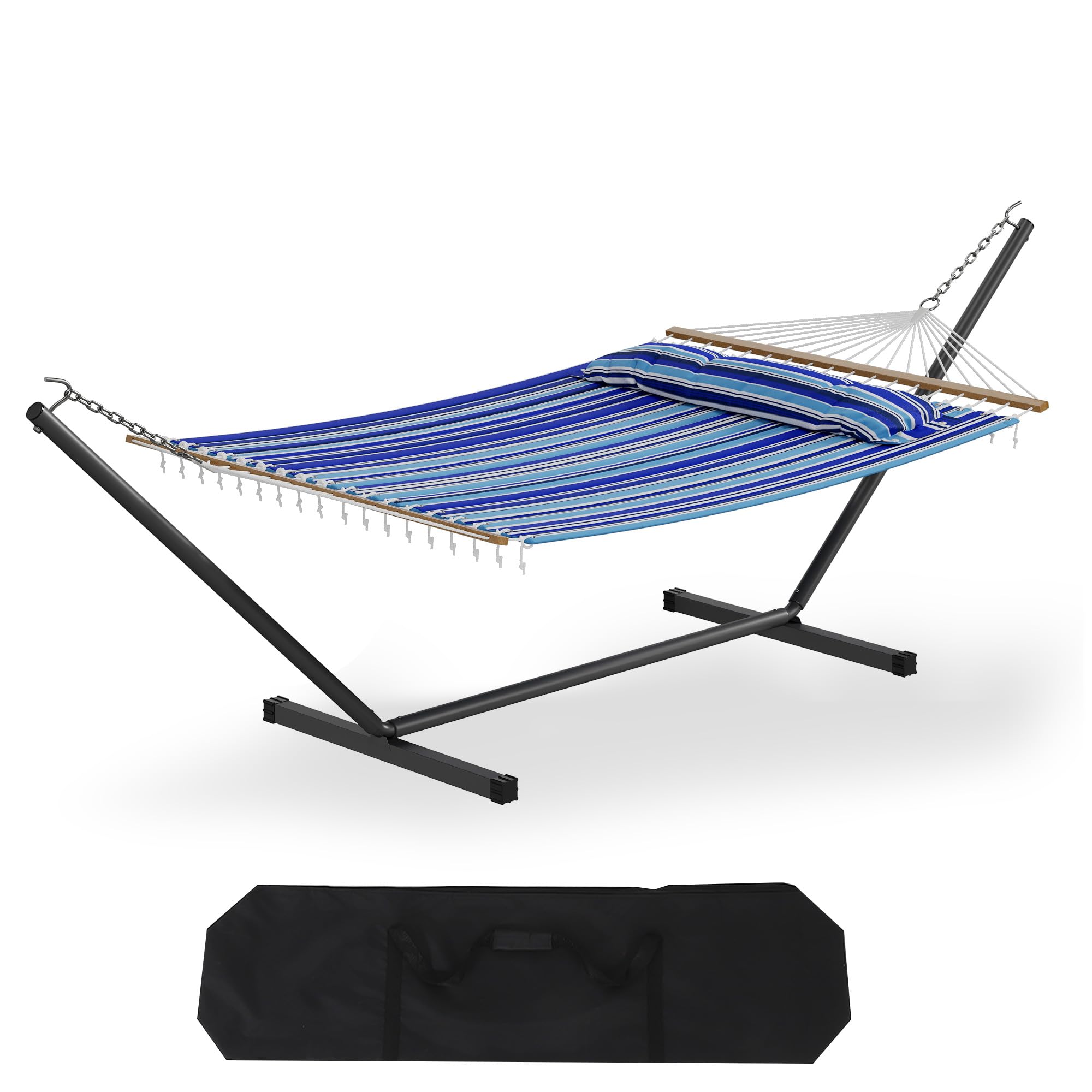 Garvee 57 Double Hammock with Carry Bag 2 Person Hammock with Heavy Duty Metal Stand Cotton Fabric Widening